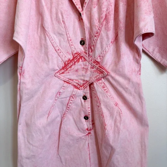 Champagne West Vintage 80s Acid Wash Denim Dress Size 11 Pink Retro Rockabilly - Picture 5 of 10